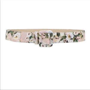 Dolce & Gabbana Floral Peonies Belt Blush Pink Fabric Medium Leather Lxury